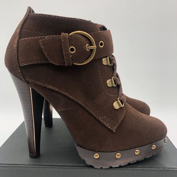 Colin‎ Stuart heeled Booties Women's Size 8 Brown Suede Adjustable buckle - Picture 6 of 10